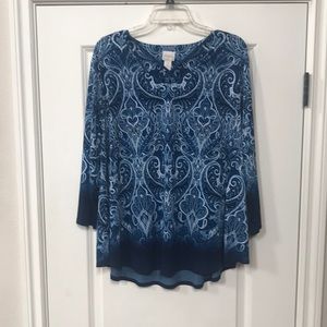 Chico’s 3/4 sleeve Paisley print blouse Chico’s Sz 3. (Sku12)